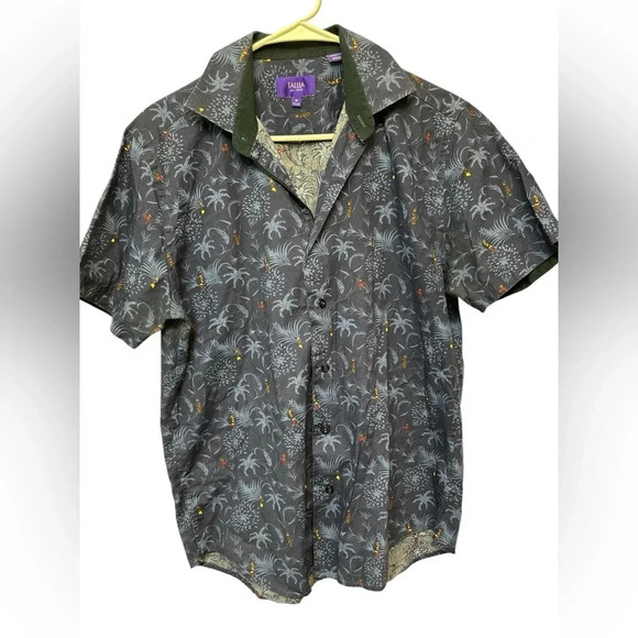 Tallia Blue Floral Hawaiian Button Up Short Sleeve Mens - Picture 1 of 5